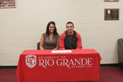 Cuyahoga Community College transfer Josh Reagan poses with his girlfriend, Sara Hogya, after signing to play at Rio Grande
